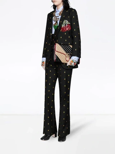 Shop Gucci Pineapple Embroidered Trousers  In 1226 Nero