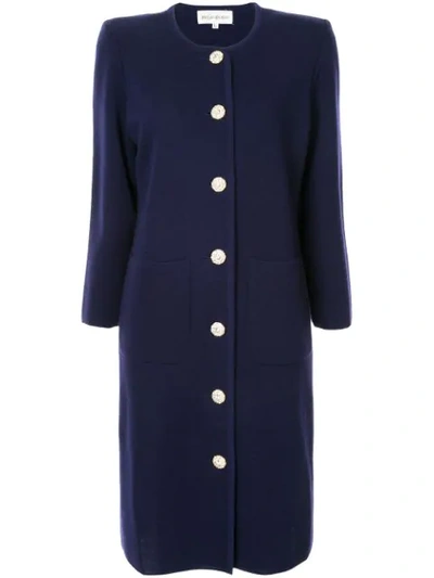 Pre-owned Saint Laurent Collarless Midi Coat In Blue