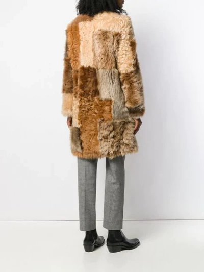 BURBERRY PATCHWORK SHEARLING COAT - 大地色