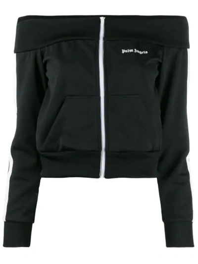 Shop Palm Angels Off-shoulder Track Jacket In Black