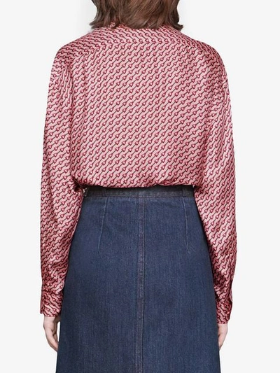 Shop Gucci Stirrups Print Silk Top In Pink