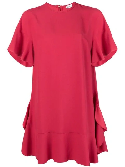 Shop Red Valentino Ruffled Sleeves And Hem Dress In Red