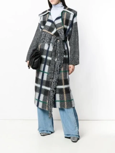 Stella Mccartney Hooded Checked Wool-blend Coat In Grey