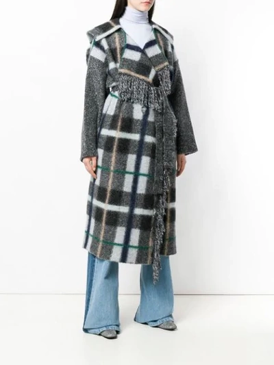 Stella Mccartney Hooded Checked Wool-blend Coat In Grey