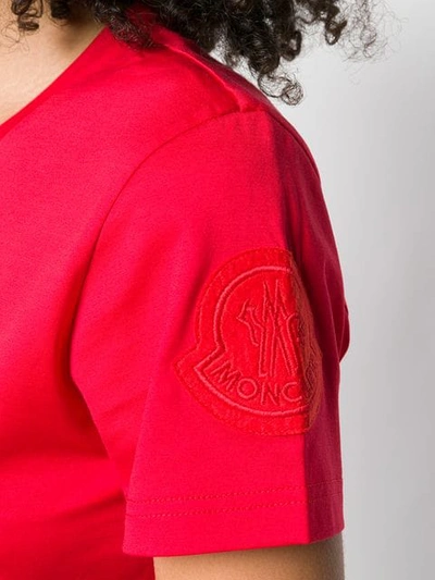 Shop Moncler Embroidered Logo T-shirt In Red