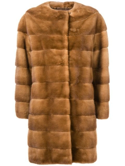Shop Liska Luce Midi Fur Coat In Brown