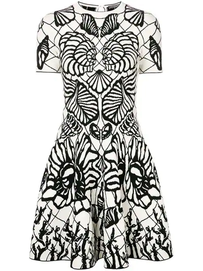 Shop Alexander Mcqueen Botanical Print Flared Dress - White