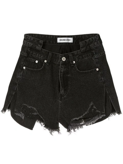 Shop Ground Zero Frayed Denim Shorts In Grey