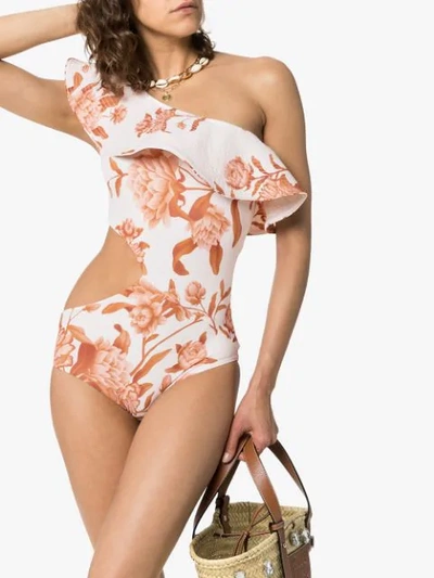 Shop Johanna Ortiz Leyenda One-shoulder Swimsuit In Neutrals