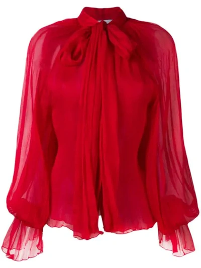 Shop Atu Body Couture Floaty Pussy Bow Blouse In Red