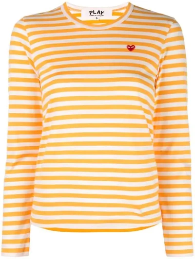 Shop Comme Des Garçons Play Striped Longsleeved T-shirt In Yellow