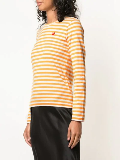 Shop Comme Des Garçons Play Striped Longsleeved T-shirt In Yellow