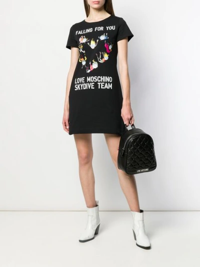 Shop Love Moschino Skydiving Print T-shirt Dress - Schwarz In Black