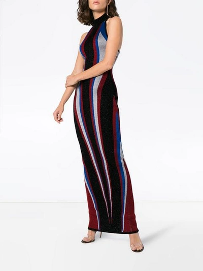 Shop Balmain Halterneck Stripe Fitted Maxi Dress In Multicolour
