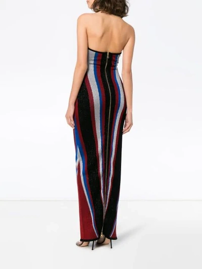 Shop Balmain Halterneck Stripe Fitted Maxi Dress In Multicolour