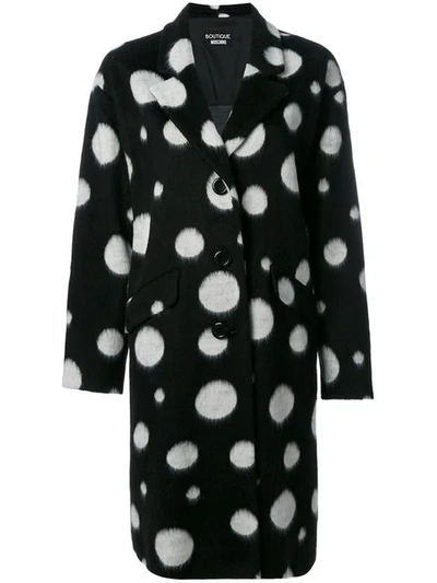 Shop Boutique Moschino Oversized Spotted Coat In Black