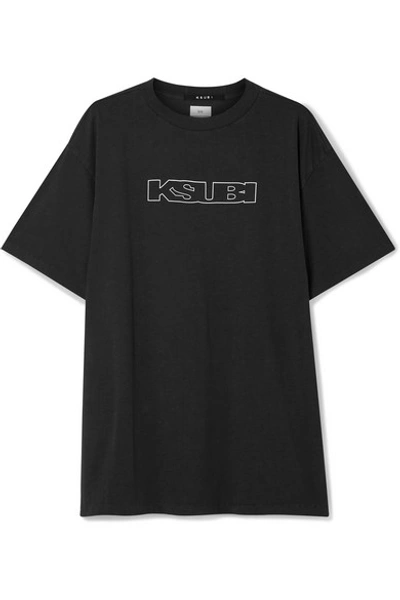 Shop Ksubi + Kendall Jenner Sign Of The Times Printed Cotton-jersey T-shirt In Charcoal
