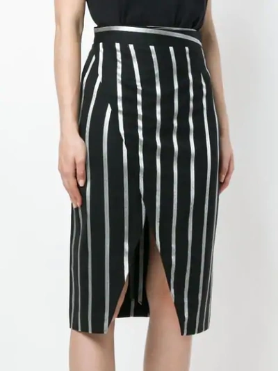 Shop Each X Other Striped Wrap-front Pencil Skirt In Black