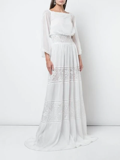 Shop Tadashi Shoji Embroidered Fluid Gown In Ivory