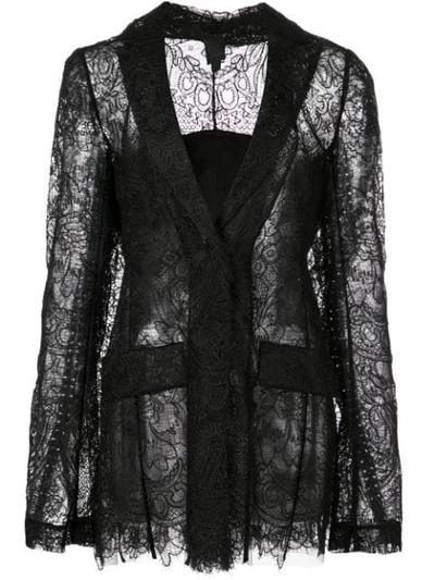 Shop Vera Wang Sheer Lace Fitted Jacket In Black