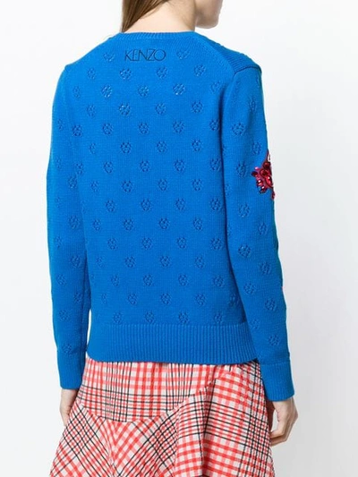 Shop Kenzo Embellished Flower Knitted Sweater In Blue