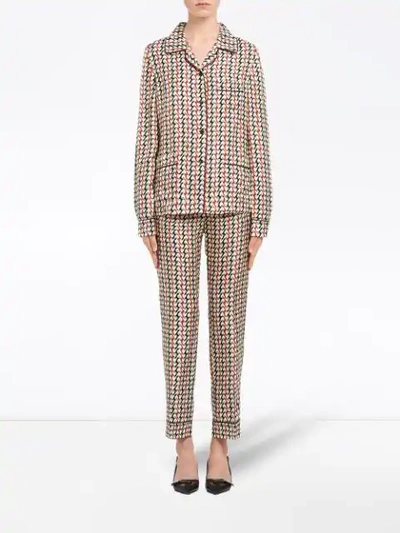 PRADA PRINTED SILK PAJAMAS - 白色