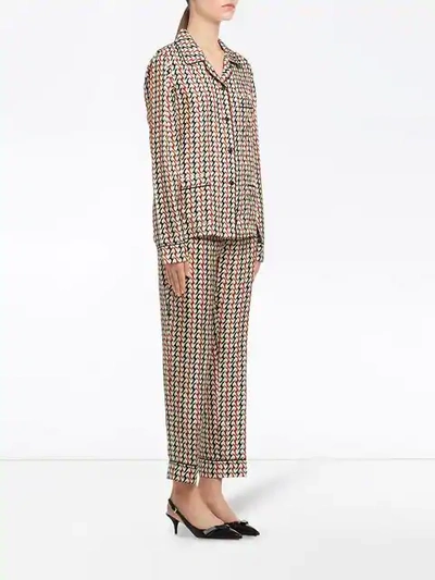 Shop Prada Printed Silk Pajamas In F058l Ivory + Navy Blue