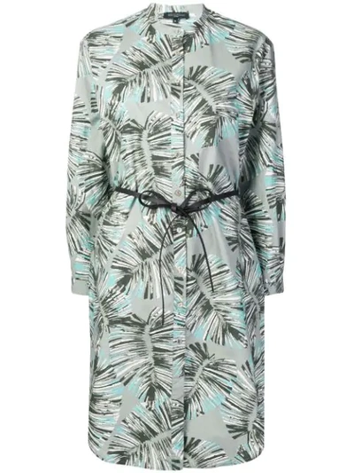 Shop Antonelli Leaf Print Shirt Dress In Grey