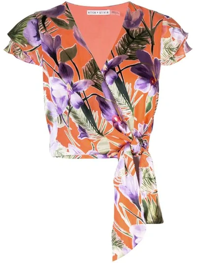 Shop Alice And Olivia Floral Wrap Top In Orange