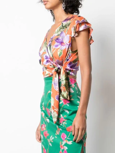 Shop Alice And Olivia Floral Wrap Top In Orange