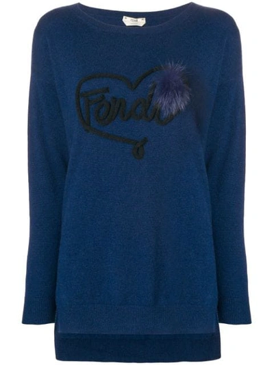 Shop Fendi Logo Applique Jumper In F12qa Blue