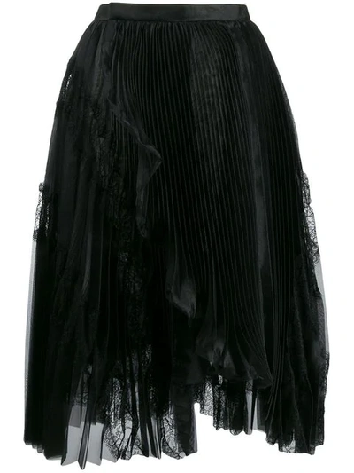 Shop Ermanno Scervino Floral Lace Inserts Pleated Skirt - Black