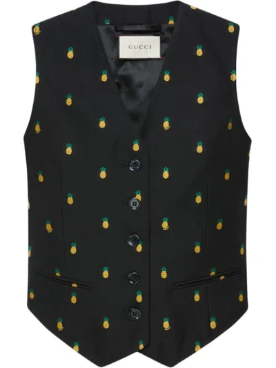 Shop Gucci Pineapple Fil Coupé Wool Vest In Black