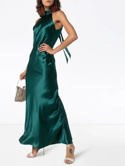Shop Galvan Sienna Halterneck Maxi Dress In Green