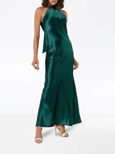 Shop Galvan Sienna Halterneck Maxi Dress In Green