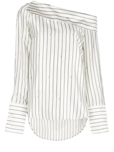 Shop Monse Off Shoulder Pinstripe Shirt In White