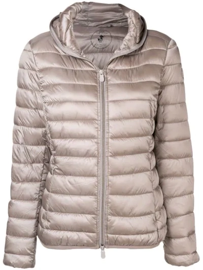 Shop Save The Duck Hooded Quilted Jacket - Neutrals