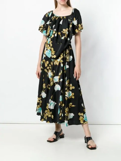 Shop Junya Watanabe Layered Collar Floral Dress In Black