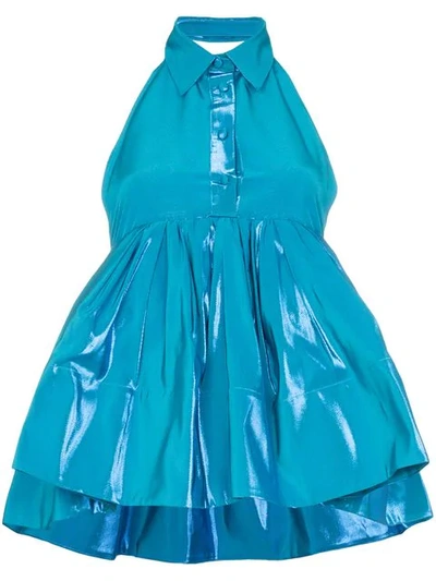 Shop Rosie Assoulin Sleeveless Peplum Silk Cotton Blend Top In Blue