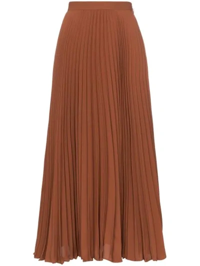 VALENTINO HIGH-WAISTED SILK PLEATED MIDI SKIRT - 棕色