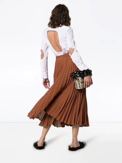 Shop Valentino High-waisted Pleated Silk Midi Skirt In Brown