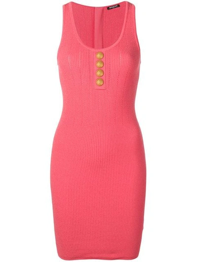 Shop Balmain Button Detail Knit Dress In Pink