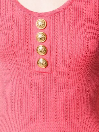 Shop Balmain Button Detail Knit Dress In Pink