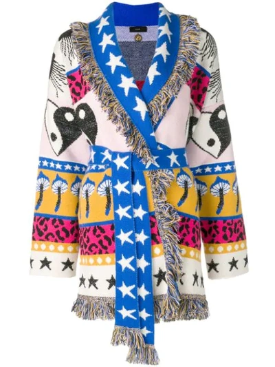 Shop Alanui Belted Patchwork Cardigan In White