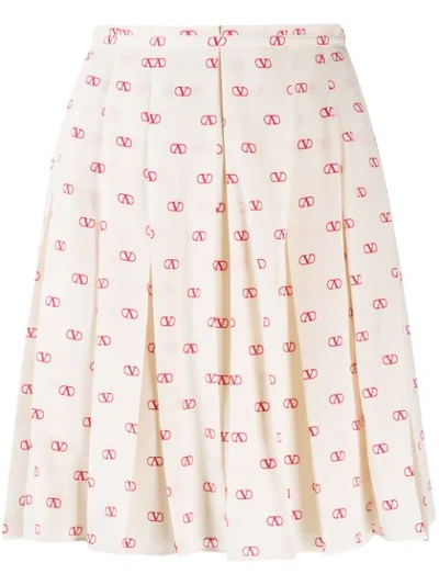 Shop Valentino Vlogo Pleated Skirt In Neutrals
