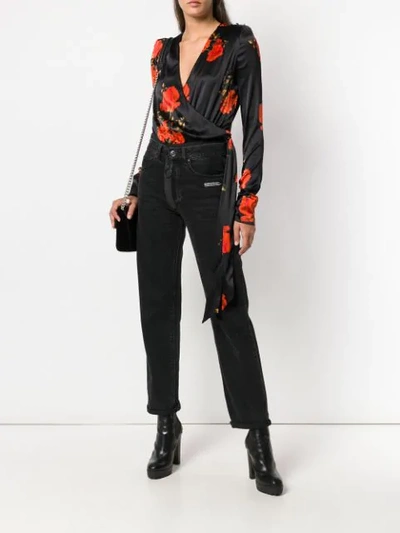 Shop Philipp Plein Floral Printed Wrap Bodysuit In Black