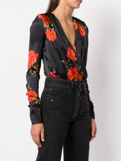 Shop Philipp Plein Floral Printed Wrap Bodysuit In Black