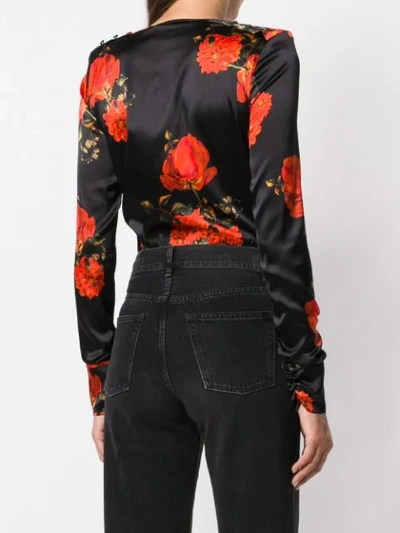 Shop Philipp Plein Floral Printed Wrap Bodysuit In Black