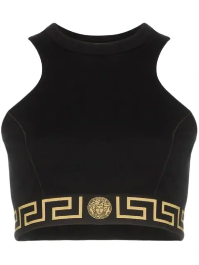 Shop Versace Greek Key Band Sports Bra In Black