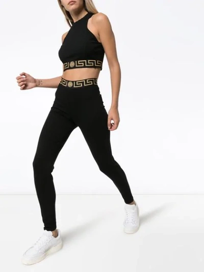 Shop Versace Greek Key Band Sports Bra In Black